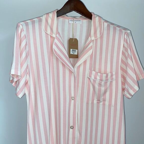 Stripe & Stare Pj Top Women’s Size Medium New With Tag Pink Striped Short Sleeve - Picture 4 of 9